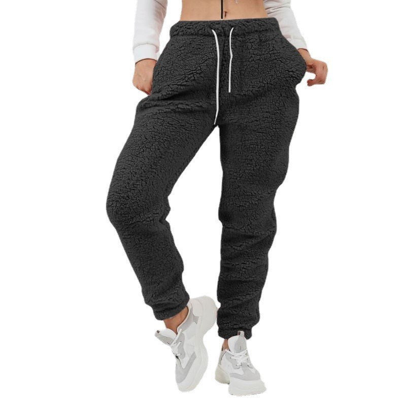 Women Plus Size Casual Solid Color Sports Plush Pocket Casual Pants