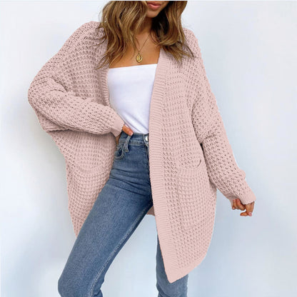 Women Solid Color Long Sleeve Knit Loose Casual Cardigan Coat