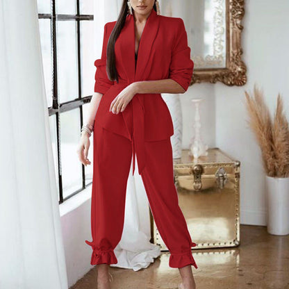 Traje de dos piezas con blazer y pantalón informal de color liso para mujer