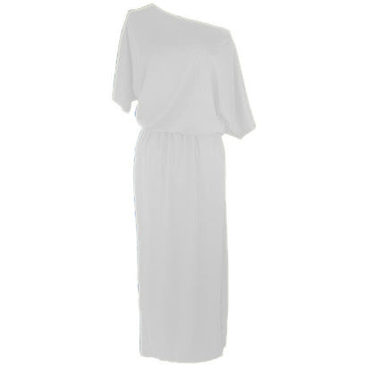 Women Casual Basic Solid Color Short Sleeve Summer Oblique Shoulder Side-slit Pocket Loose Dress