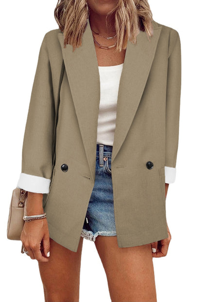 Blazer informal de manga larga con solapa y color liso para mujer