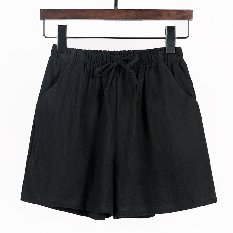 Women Linen Cotton Linen Sports Casual Wide Leg Shorts