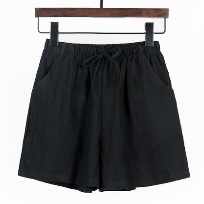 Women Linen Cotton Linen Sports Casual Wide Leg Shorts
