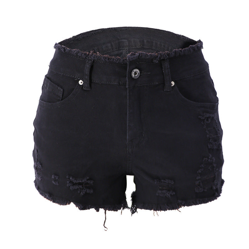 Pantalones cortos vaqueros de cintura media con borlas y cremallera rasgada para mujer