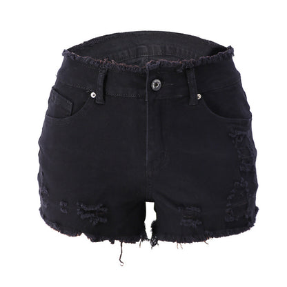 Pantalones cortos vaqueros de cintura media con borlas y cremallera rasgada para mujer