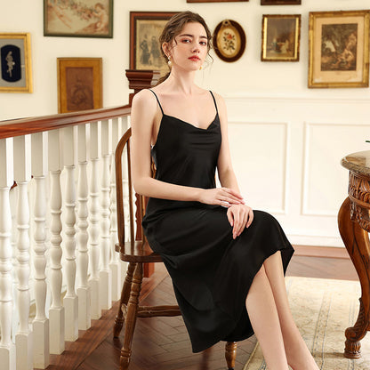 Women Casual Sexy Solid Color V-Neck Spaghetti Strap Nightdress