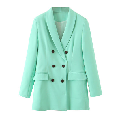 Women Casual Autumn Double-Breasted Blazer And Pant Suit