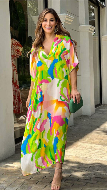 Vestido largo estampado de moda de playa para vacaciones informales de verano para mujer