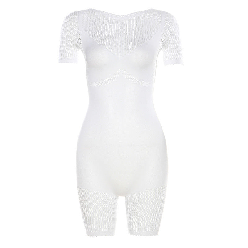 Women'S Casual Sexy Knitted Hollow See-Through Tight High-Waist Rompers