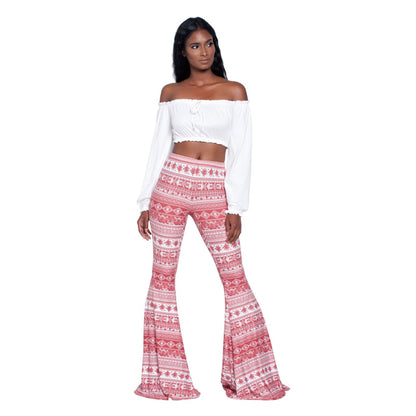 Women Printed High Waist Fashion Casual Flared Pants