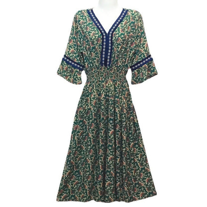 Vestido midi holgado informal de verano con cuello en V y mangas acampanadas para mujer