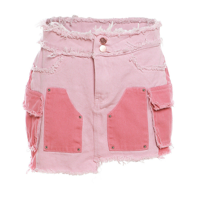 Conjunto de falda vaquera con solapa en contraste informal de otoño para mujer