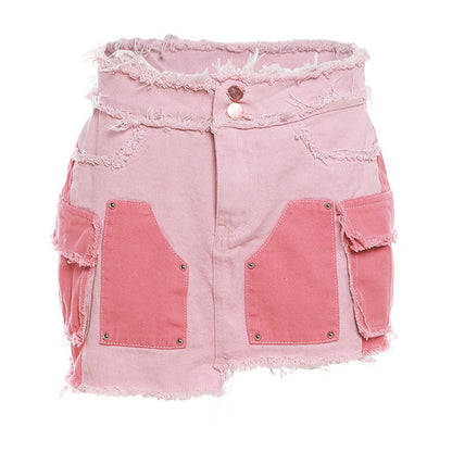 Conjunto de falda vaquera con solapa en contraste informal de otoño para mujer