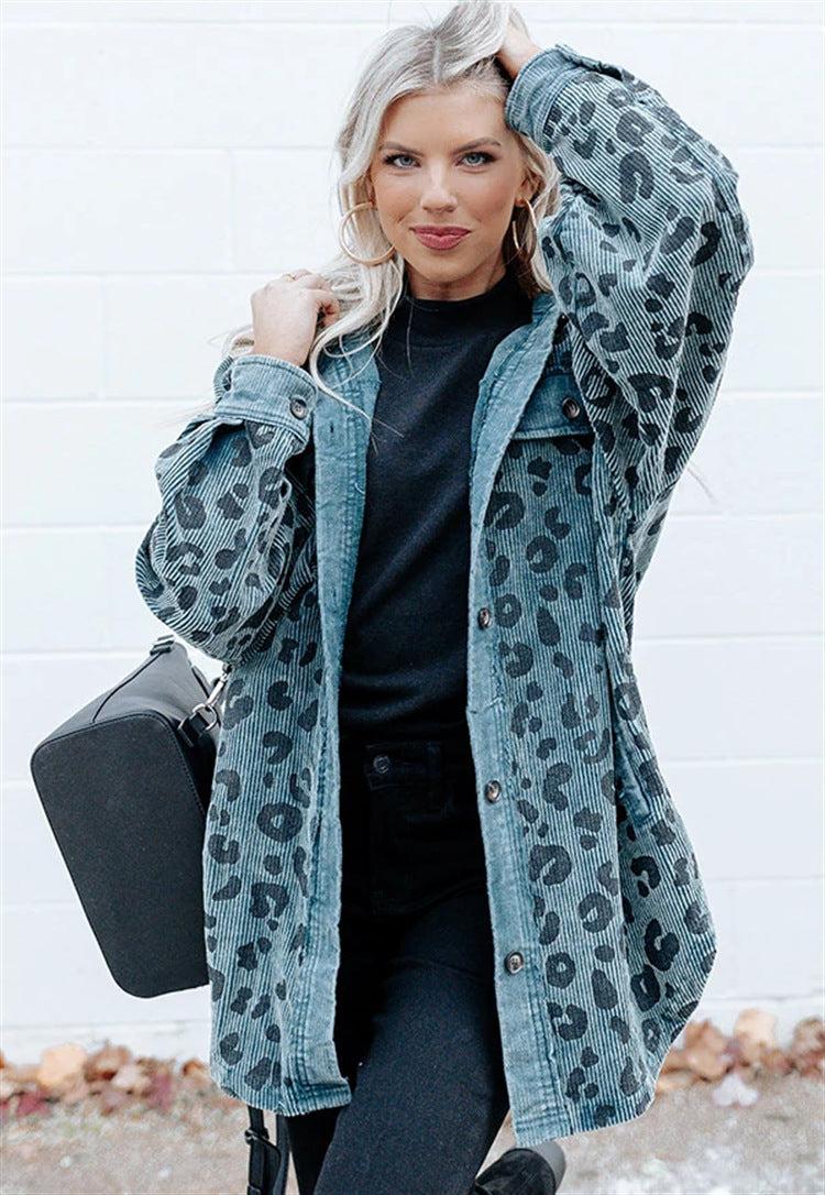 Abrigo de punto con estampado de leopardo informal y elegante para mujer