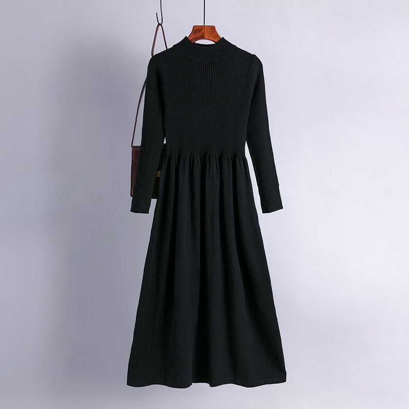 Vestido de punto de manga larga para mujer, informal, de otoño e invierno, en color liso