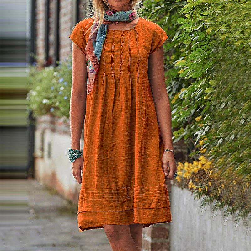 Women Fashion Casual Solid Color Short Sleeve Square Neck Dress