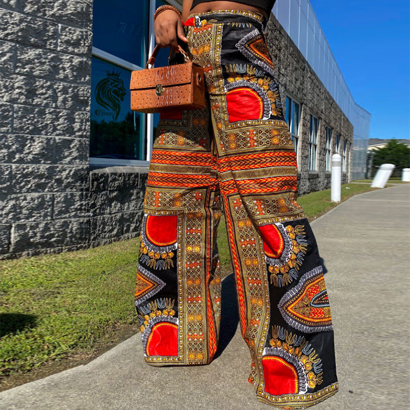 Women Printed High Waist Loose Casual Pants