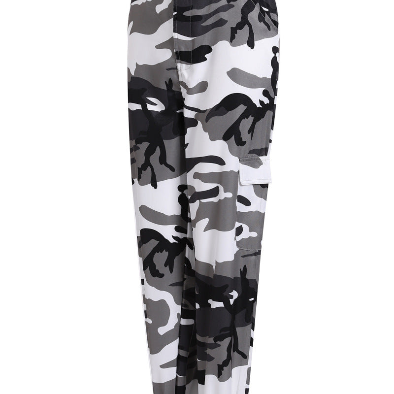 Pantalones cargo casuales con estampado de camuflaje para mujer
