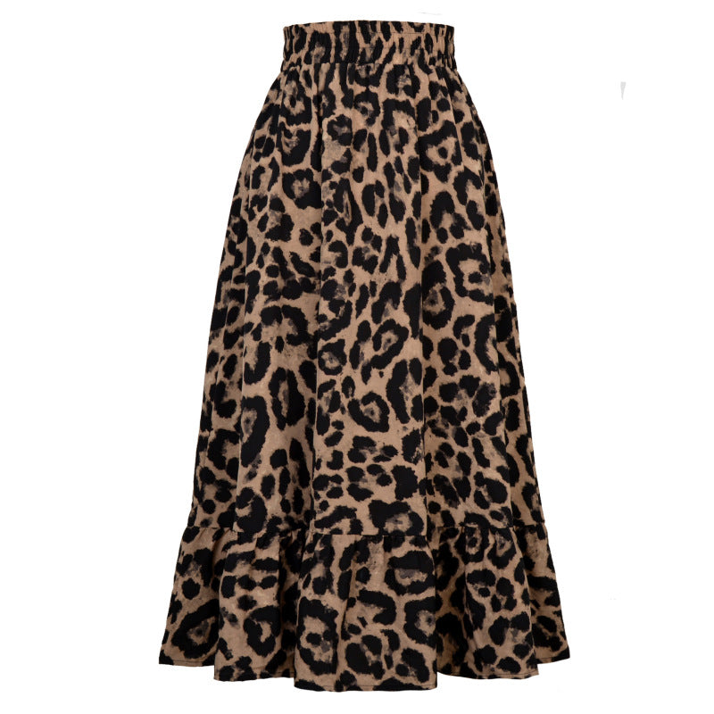 Women Casual Elegant Leopard Print High Waist Swing Skirt