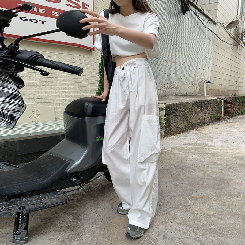 Women Casual Solid Color Large Pocket Loose Cargo Pants