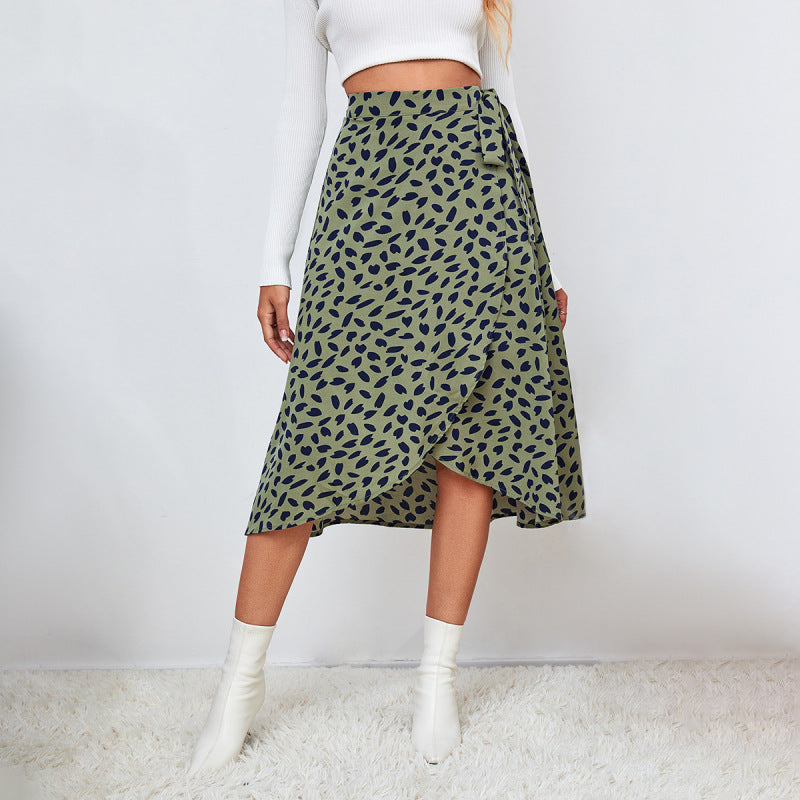 Women Casual Elegant Polka Dot Printed Split Skirt