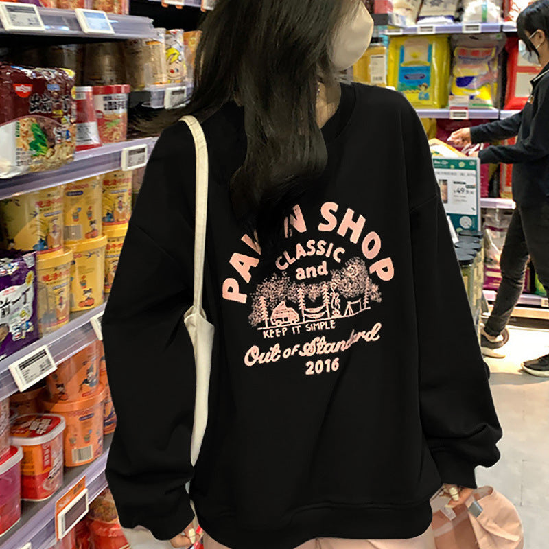 Women Street Casual Alphabet Print Fleece-Lined Sweatshirt