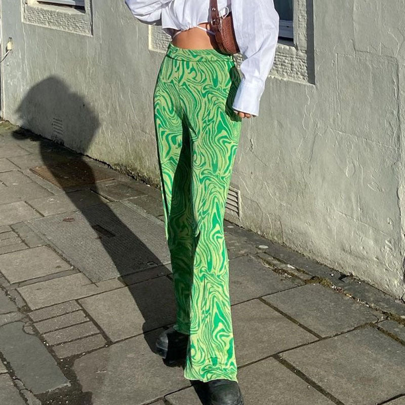 Women Fashion Simple Ripple Printing High Waist Casual Pants