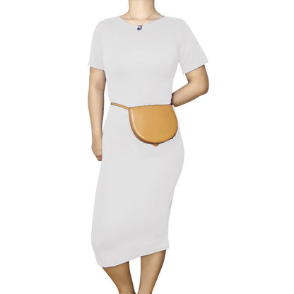 Vestido midi informal básico de manga corta en color liso para mujer