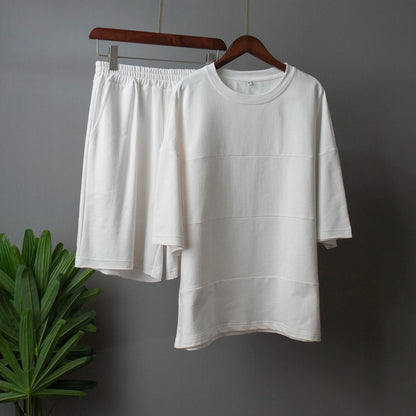 Conjunto holgado informal de verano para mujer, con media manga y pantalones cortos rectos, de color liso
