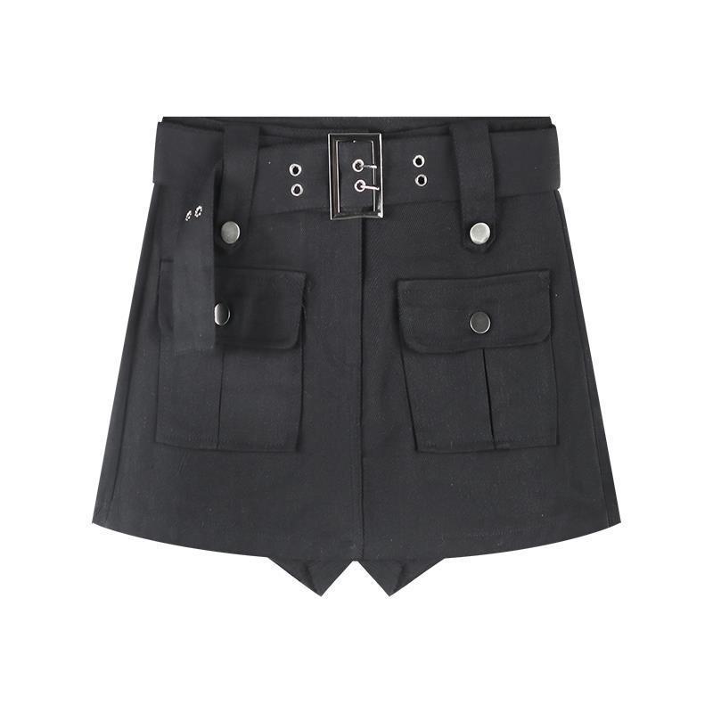 Women'S Fashion Casual Solid Color High Waist Denim Culottes