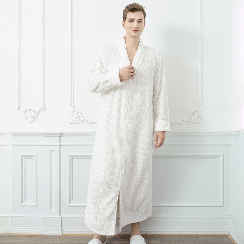 Couples Winter Fashion Casual Home Solid Color Flannel V Neck Long Sleeve Zipper Robes Sleepwear