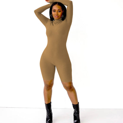 Mono informal de manga larga con cremallera y tiras en los lados de color liso para mujer