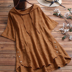 Blusa holgada con capucha y cuello redondo de manga corta para mujer, informal, de verano, talla grande