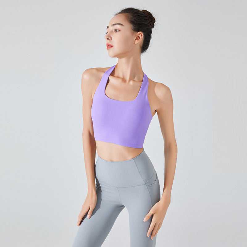 Chaleco deportivo informal holgado de color liso con cuello halter, sin espalda y sin mangas para mujer