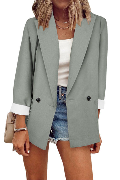 Blazer informal de manga larga con solapa y color liso para mujer