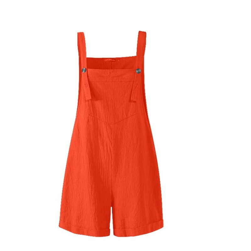 Women One-Piece Strap Solid Color Button Casual Rompers