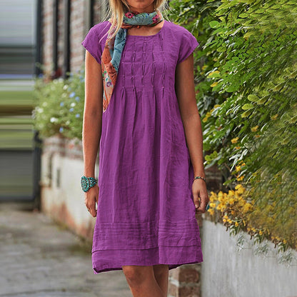 Women Fashion Casual Solid Color Short Sleeve Square Neck Dress