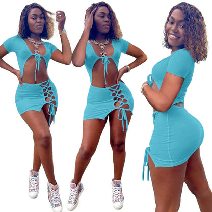 Women Casual Solid Color Hip Lifting Strapt Two Pieces Suit