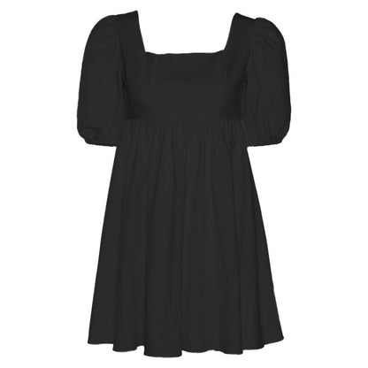 Summer Casual Sweet Women Square Neck Backless Puff Sleeve Solid Color Swing Dress