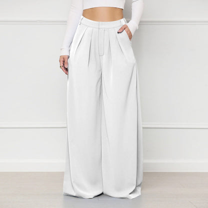 Women Solid Color High Waist Loose Casual Fashion Wide Leg Pants