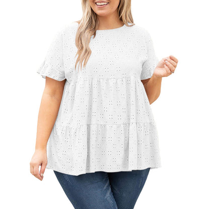 Plus Size Women Casual Solid Color Short-Sleeved T-Shirt Blouse