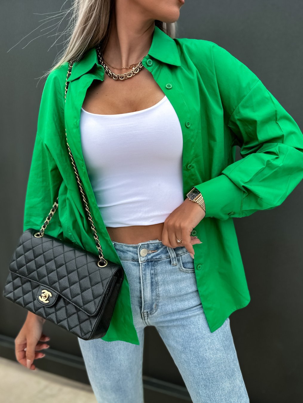 Spring And Summer Women Loose Casual Solid Color Long Sleeve V-Neck Button Shirt Blouse