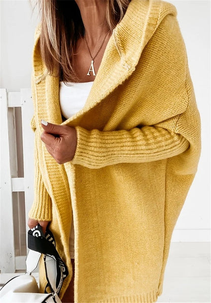 Cárdigan de punto holgado, suave y con capucha, de manga larga, color liso, informal, para mujer