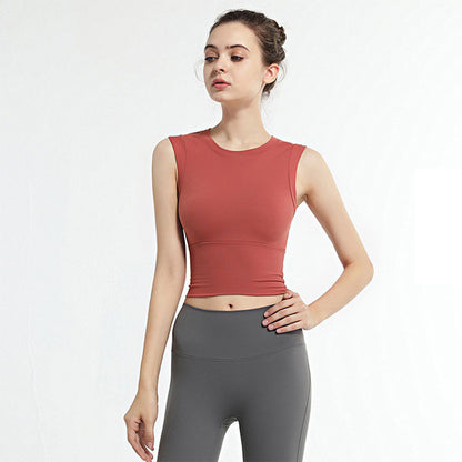 Women Casual Tight Solid Color Round Neck Sleeveless Sports Tank Top