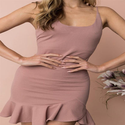 Women Casual Sexy Summer Vacation Solid Color Ruffled Square Neck Strap Dress
