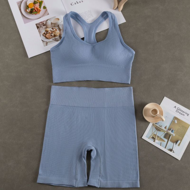 Women Fashion Casual With Chest Pad Shockproof Beautiful Back Sports Vest Shorts Set