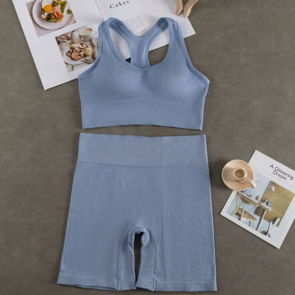 Women Fashion Casual With Chest Pad Shockproof Beautiful Back Sports Vest Shorts Set