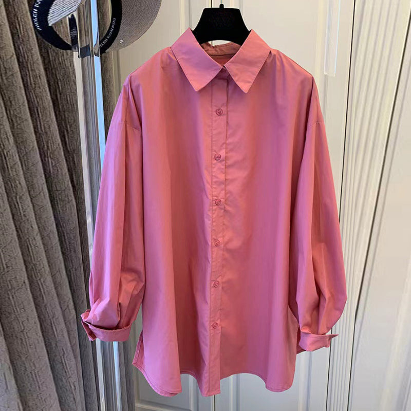 Women Solid Color Long Sleeve Cotton Casual Shirt Blouses