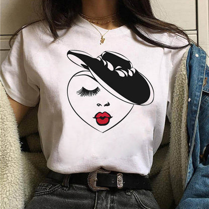 Camiseta informal de manga corta con estampado de ojos para mujer