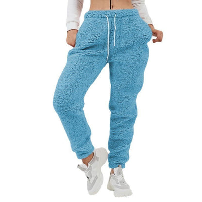 Women Plus Size Casual Solid Color Sports Plush Pocket Casual Pants